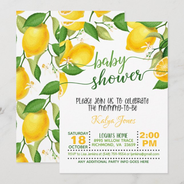 Lemon Baby Shower Invitation (Front/Back)