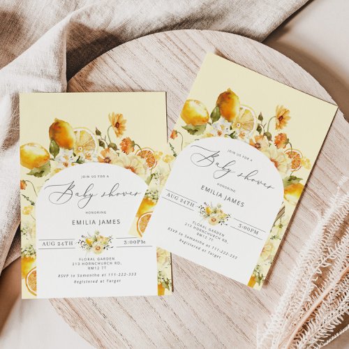 Lemon baby shower invitation Elegant citrus baby Invitation