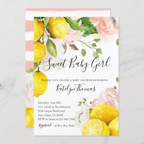 Lemon Baby Shower Invitation for Baby Girl