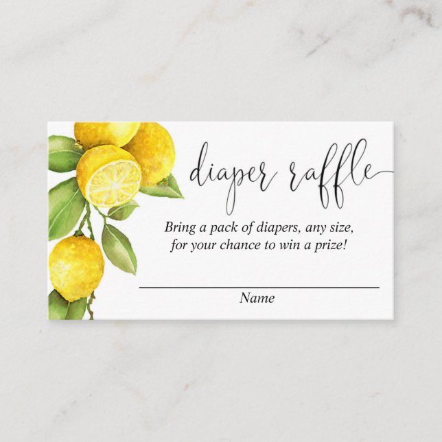 Lemon baby shower, lemons diaper raffle cards (Front)