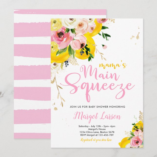 Lemon Baby Shower Mama's Main Squeeze Baby Shower Invitation (Front/Back)