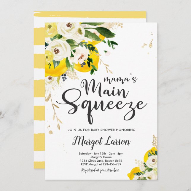 Lemon Baby Shower Mama's Main Squeeze Baby Shower  Invitation (Front/Back)