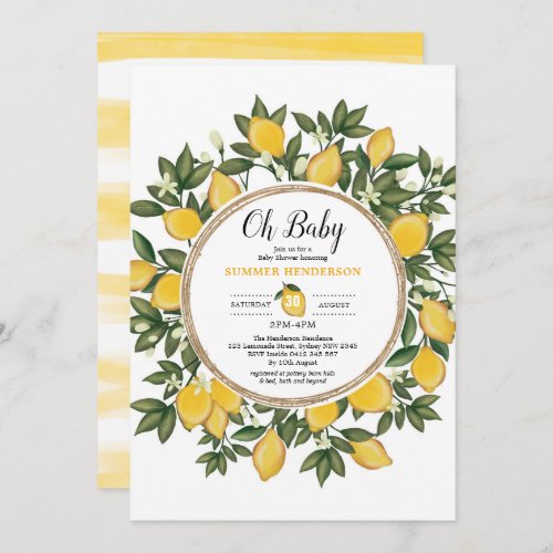 Lemon Baby Shower Summer Citrus Sunshine Lemonade Invitation