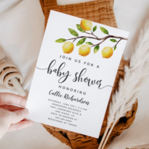 Lemon Baby Shower Summer Watercolor Citrus  Invitation