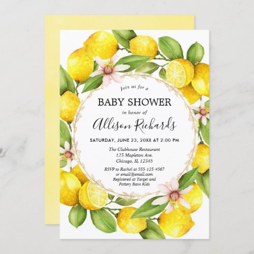 Lemon baby shower sweet lemons greenery invitation