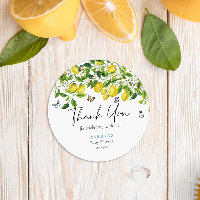 Lemon Baby Shower Thank You Classic Round Sticker (Creator Uploaded)