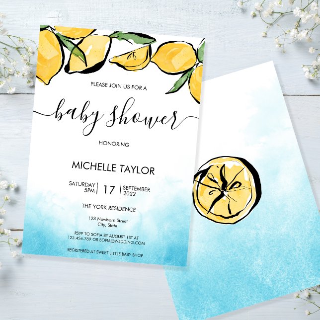 Lemon baby Shower  Watercolor Boy Invitation (Creator Uploaded)
