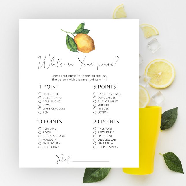 Lemon baby shower Whats in your purse game (Creator Uploaded)