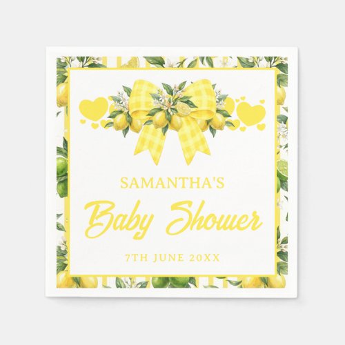 Lemon Baby Shower Yellow Gingham Bow Napkins