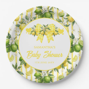 Lemon Baby Shower Yellow Gingham Bow Paper Plates