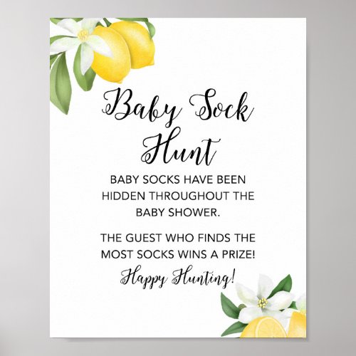 Lemon Baby Sock Hunt Shower Game Sign