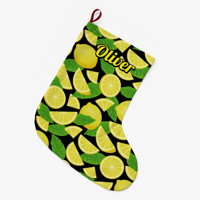 Lemon Background Large Christmas Stocking (Front (Hanging))