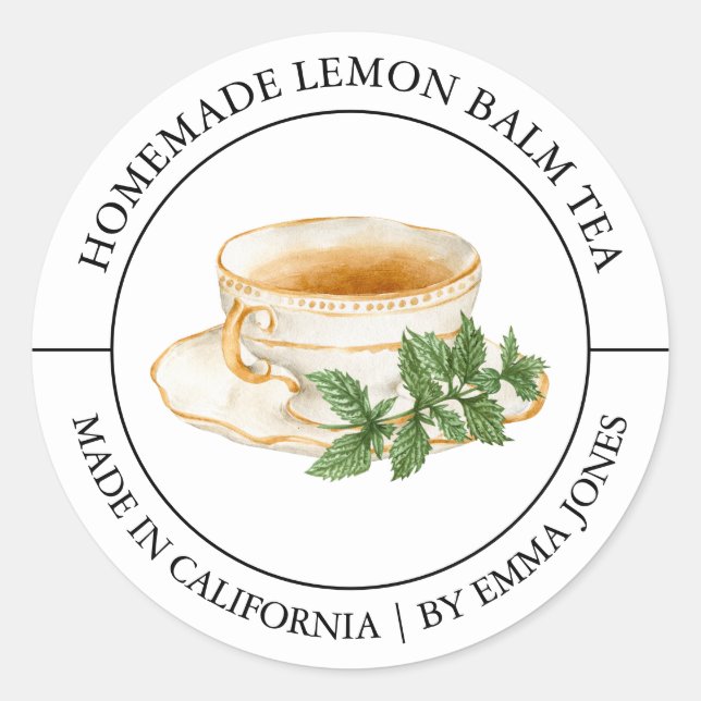 Lemon Balm Tea Modern label (Front)