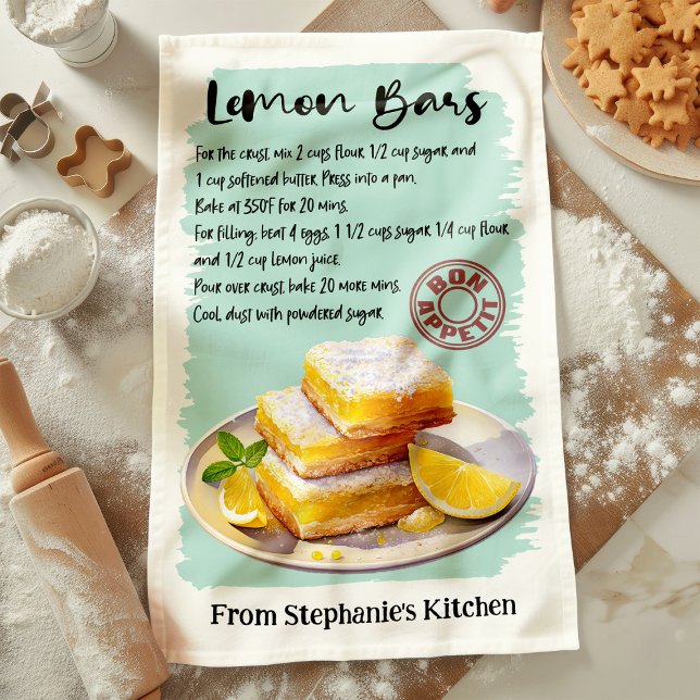 Lemon Bars Recipe Personalized Kitchen Towel (Creator Uploaded)