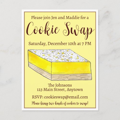 Lemon Bars Squares Bake Sale Cookie Swap Pastry Invitation Postcard