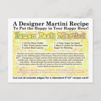 Lemon Basil Martini Recipe Postcard