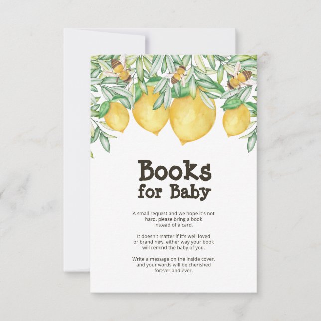 Lemon Bee Baby Shower Book Request Enclosure Card (Front)