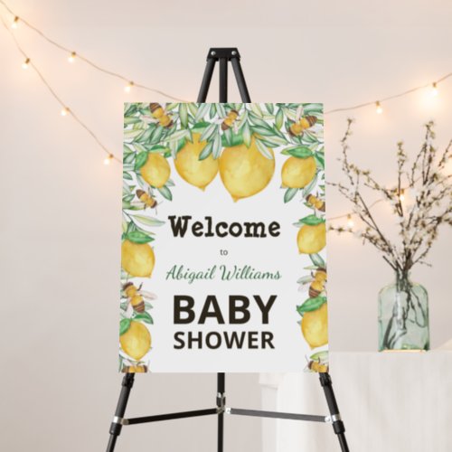 Lemon Bee Watercolor Greenery Baby Shower Welcome Foam Board