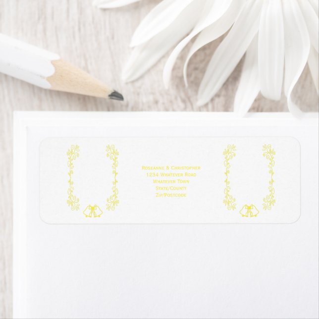 Lemon Bells Scrollwork Wedding Return Address Label (Insitu)