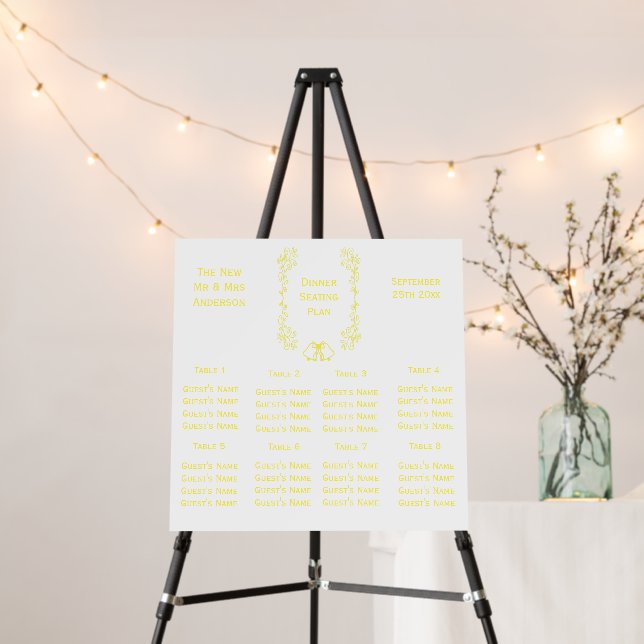 Lemon Bells Scrollwork Wedding Seating Chart Foam Board (In Situ (Stand))
