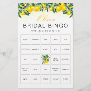 Lemon Bingo Bridal Shower Game Card
