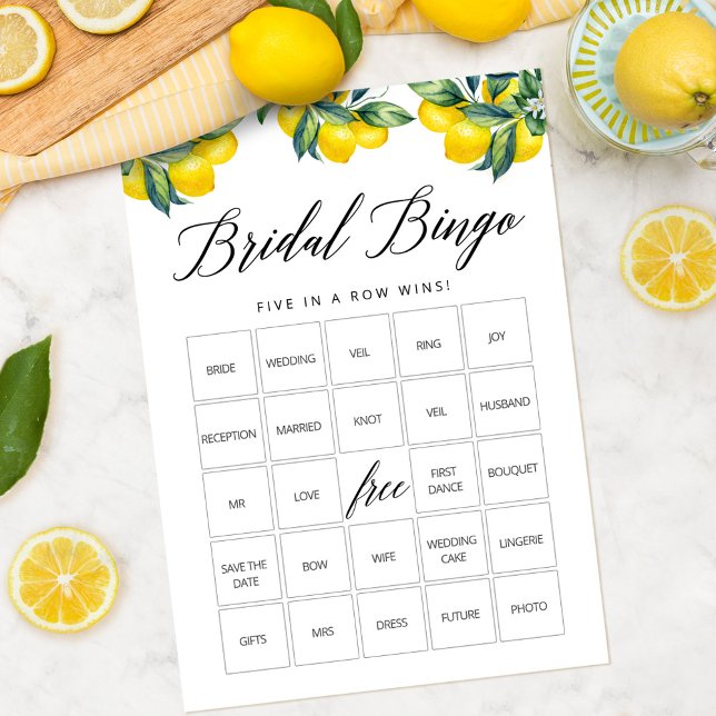 Lemon Bingo Game Card Bridal Shower Theme  (Creator Uploaded)