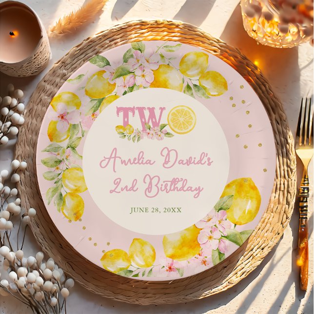 Lemon Birthday Floral  Paper Plates (Creator Uploaded)