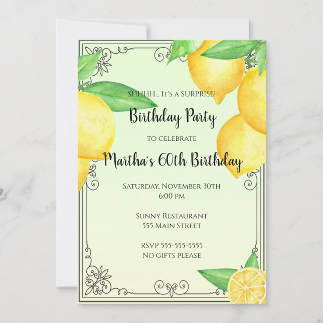 Lemon birthday invitation citrus any age (Front)