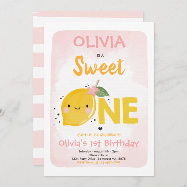 Lemon Birthday Invitation Sweet One 1st Birthday (Front/Back)