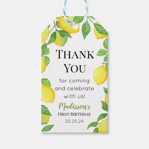 Lemon Birthday tag Personalized info