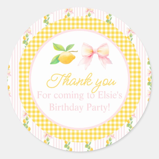 lemon birthday Thank you stickers (Front)