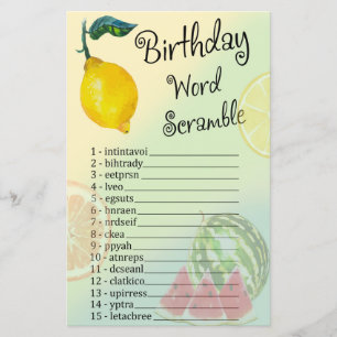 Lemon Birthday Word Scramble Game