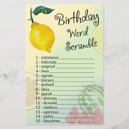 Lemon Birthday Word Scramble Game