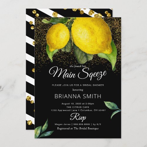 Lemon Black Squeeze Modern Bridal Shower  Invitation