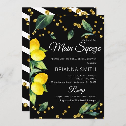 Lemon Black Theme Elegant Bridal Shower Invitation