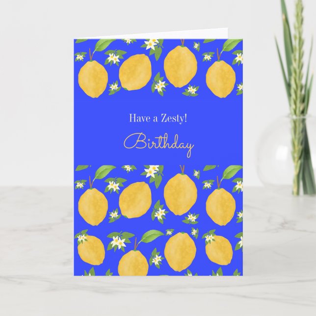 Lemon Bloom Collection patterned blue Birthday Card (Front)
