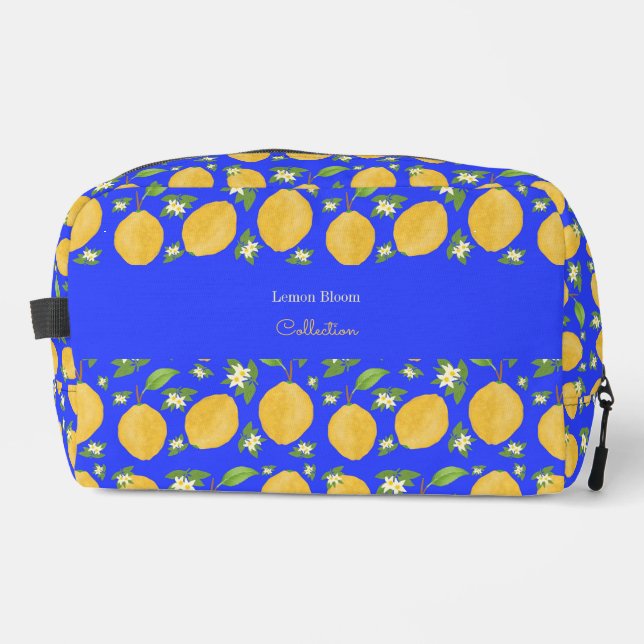 Lemon Bloom Collection patterned blue Dopp Kit (Front)