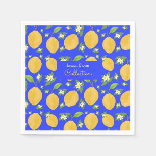 Lemon Bloom Collection patterned blue Napkins