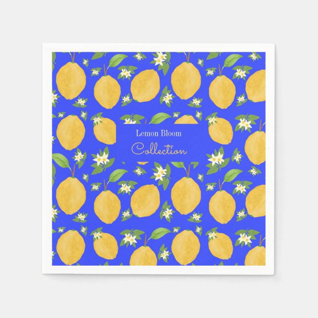 Lemon Bloom Collection patterned blue Napkins (Front)