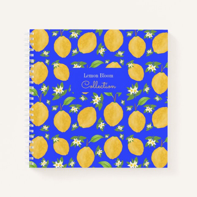 Lemon Bloom Collection patterned blue Notebook (Front)