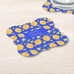 Lemon Bloom Collection patterned blue Paper Coaster