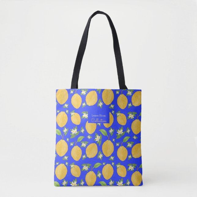 Lemon Bloom Collection patterned blue Tote Bag (Front)