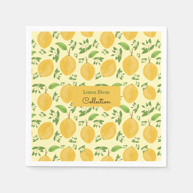 Lemon Bloom Collection patterned yellow Napkins (Front)