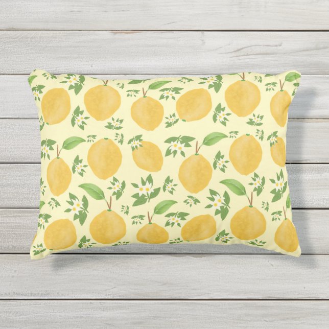 Lemon Bloom Collection patterned yellow Outdoor Pillow (Front)