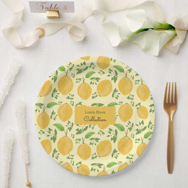 Lemon Bloom Collection patterned yellow Paper Plates (Wedding)