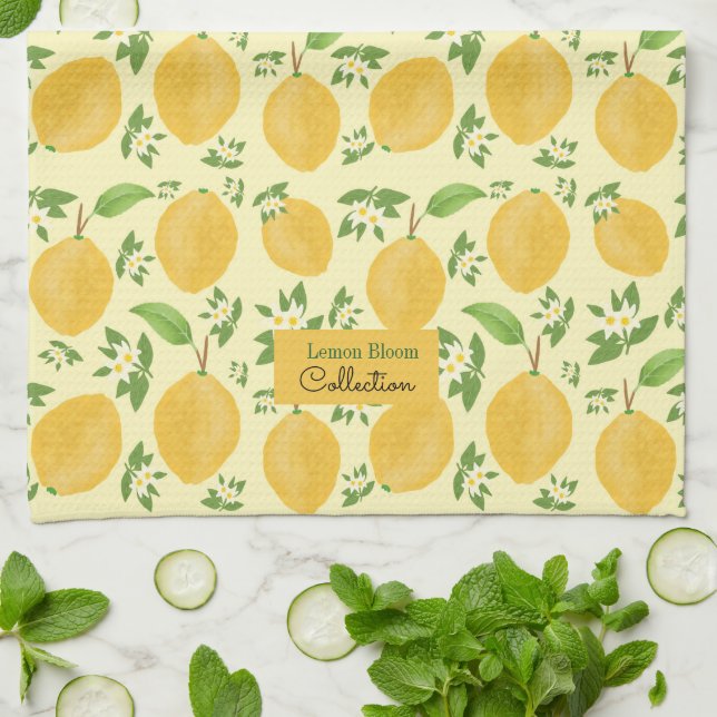 Lemon Bloom Collection Yellow pattern Kitchen Towel (Folded)
