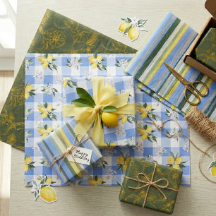 Lemon Blossom and Coordinating Stripes Wrapping Paper Sheets