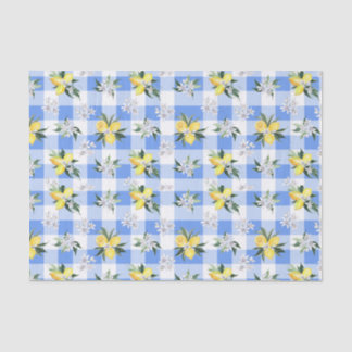 Lemon Blossom Blue Gingham Tissue Paper