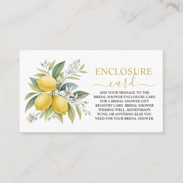Lemon Blossom Bridal Shower Enclosure Card (Front)