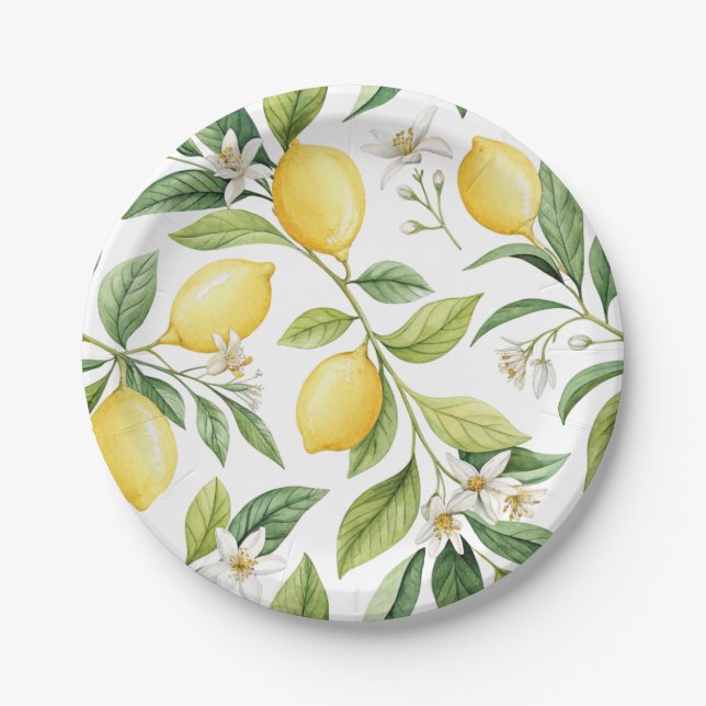 Lemon Blossom Bridal Shower Paper Plates (Front)